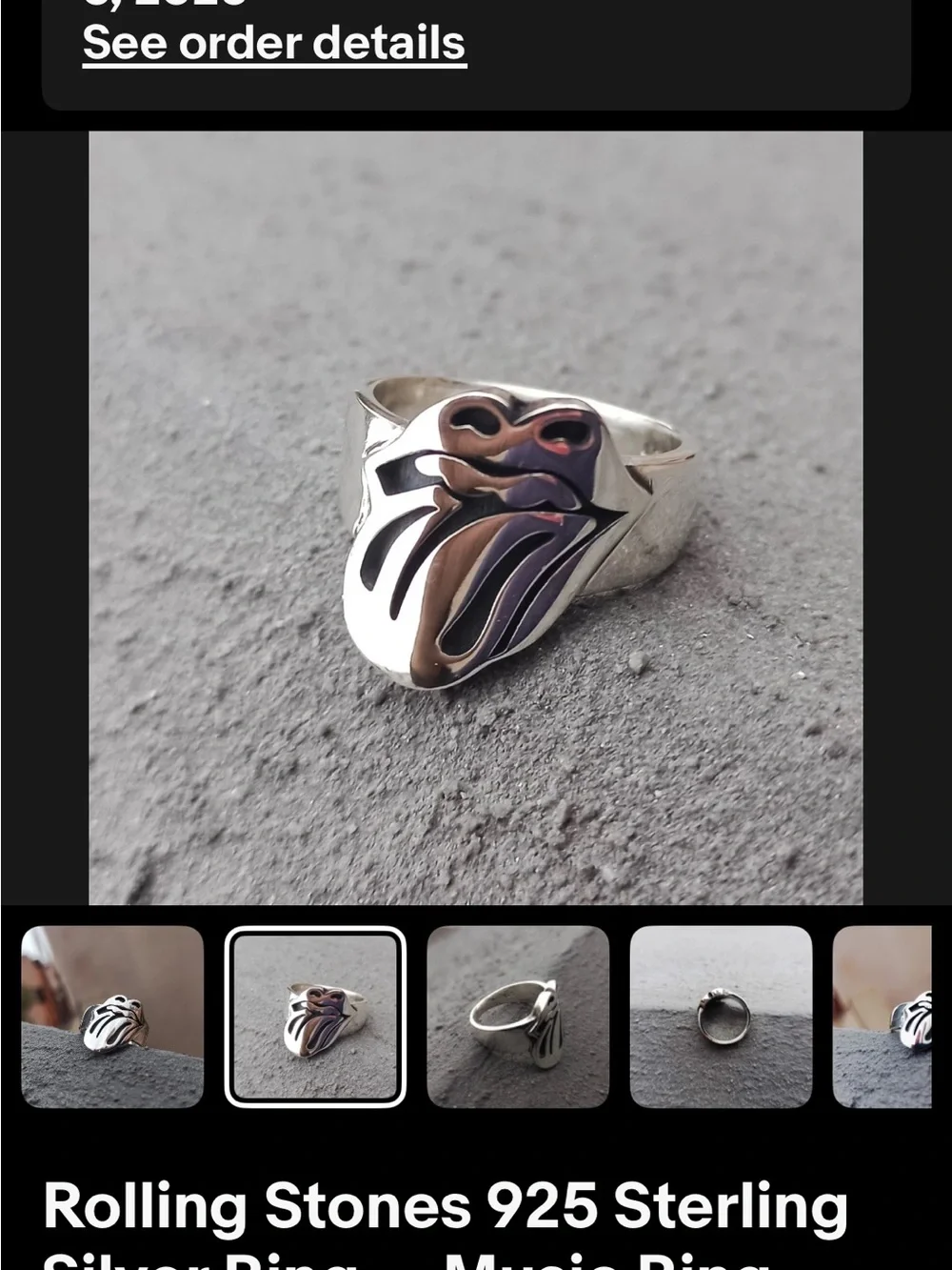 the Rolling Stones Silver Tongue Logo Sterling 925 Ring size 13